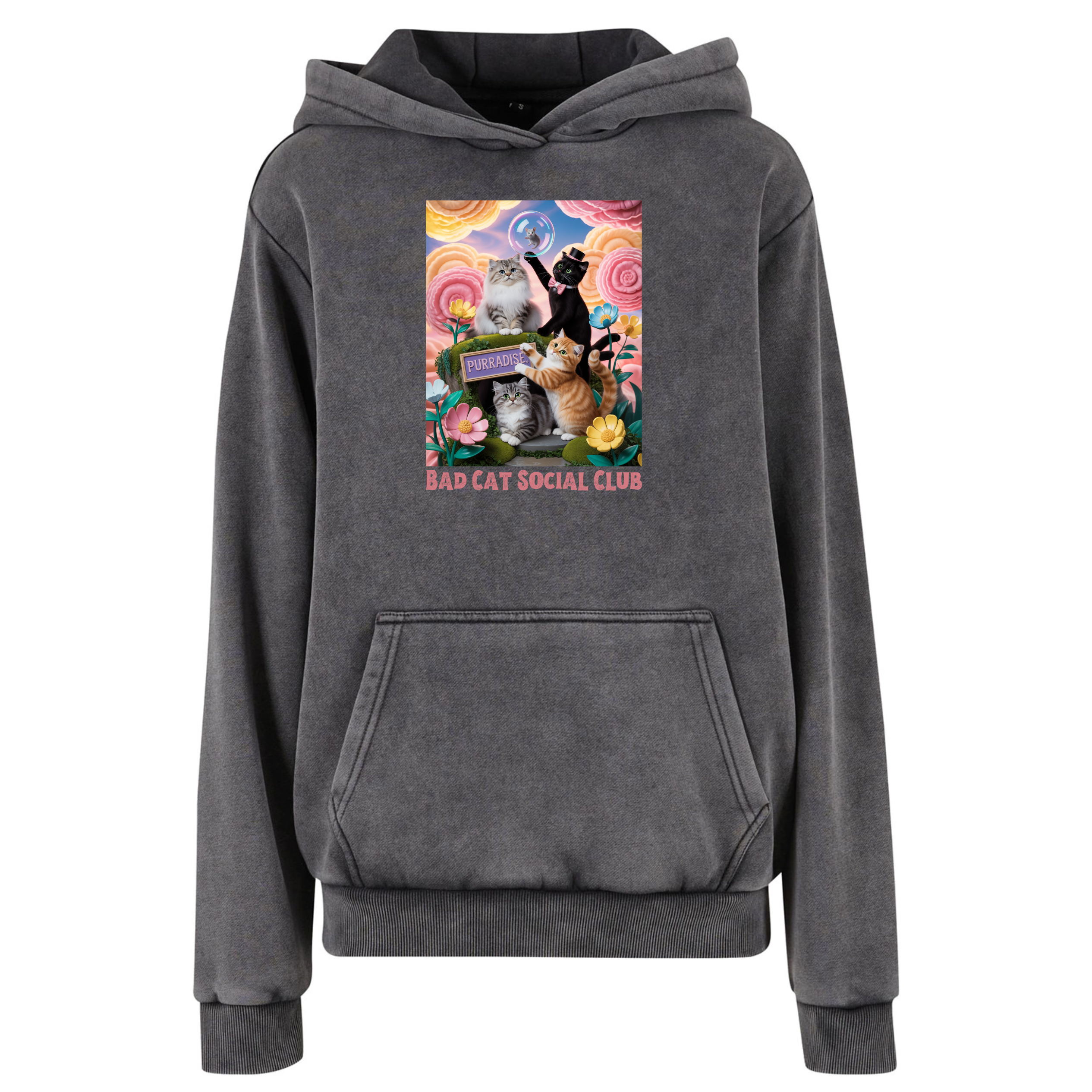 PURRADISE Acid Wash Vintage Heavy Hoodie